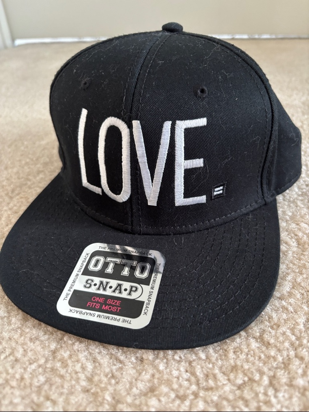 OTTO Black Snapback Hat with White LOVE Embroidery